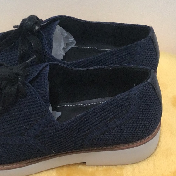 EUC. ZARA Fabric Platform Lace up Sneakers Navy Blue - Picture 7 of 15